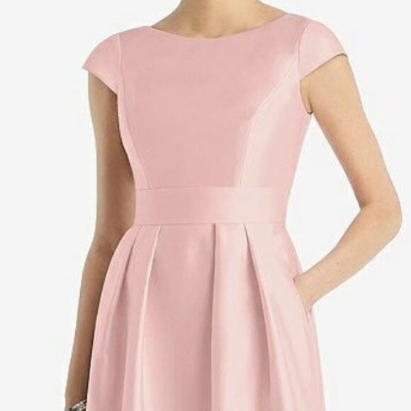 Alfred Sung 767...Cap Sleeve Pleated Skirt Dress with Pockets....Rose...Size 12 - Picture 5 of 10